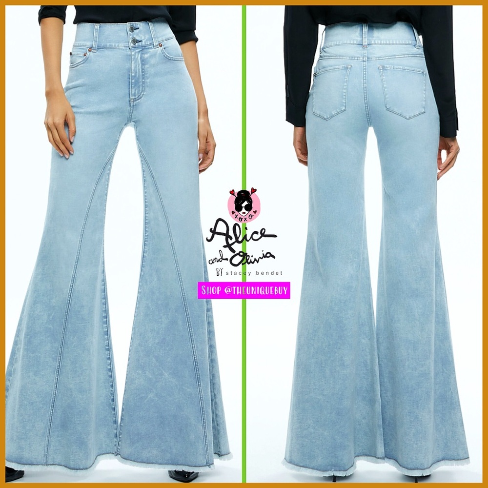 Alice + Olivia Beautiful High Rise Wide Leg Seamed Bell Jeans Pant